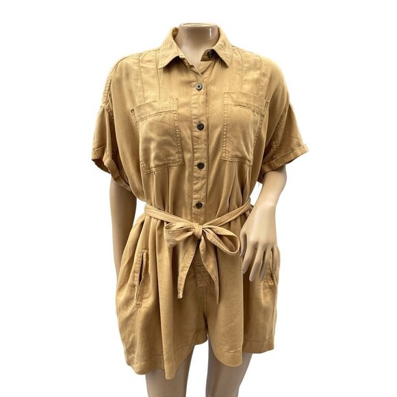 Urban Outfitters Button-Up Reagan Belted Oversized Utility Romper Khaki Brown S - Picture 2 of 14